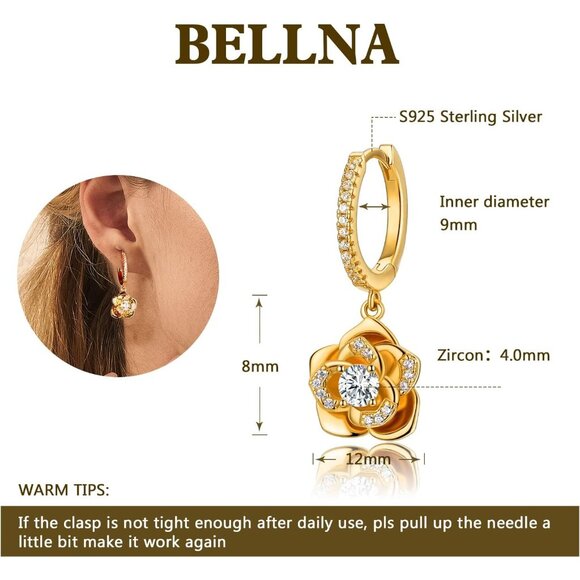 Women's Dainty Gold Dangle Flower Pearl Cute Unique Beautiful Flower Earring - Picture 5 of 5